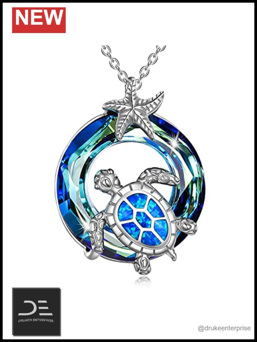 Turtle Pendant Necklace S925 Sterling Silver Blue Crystal Pendant Women Gift